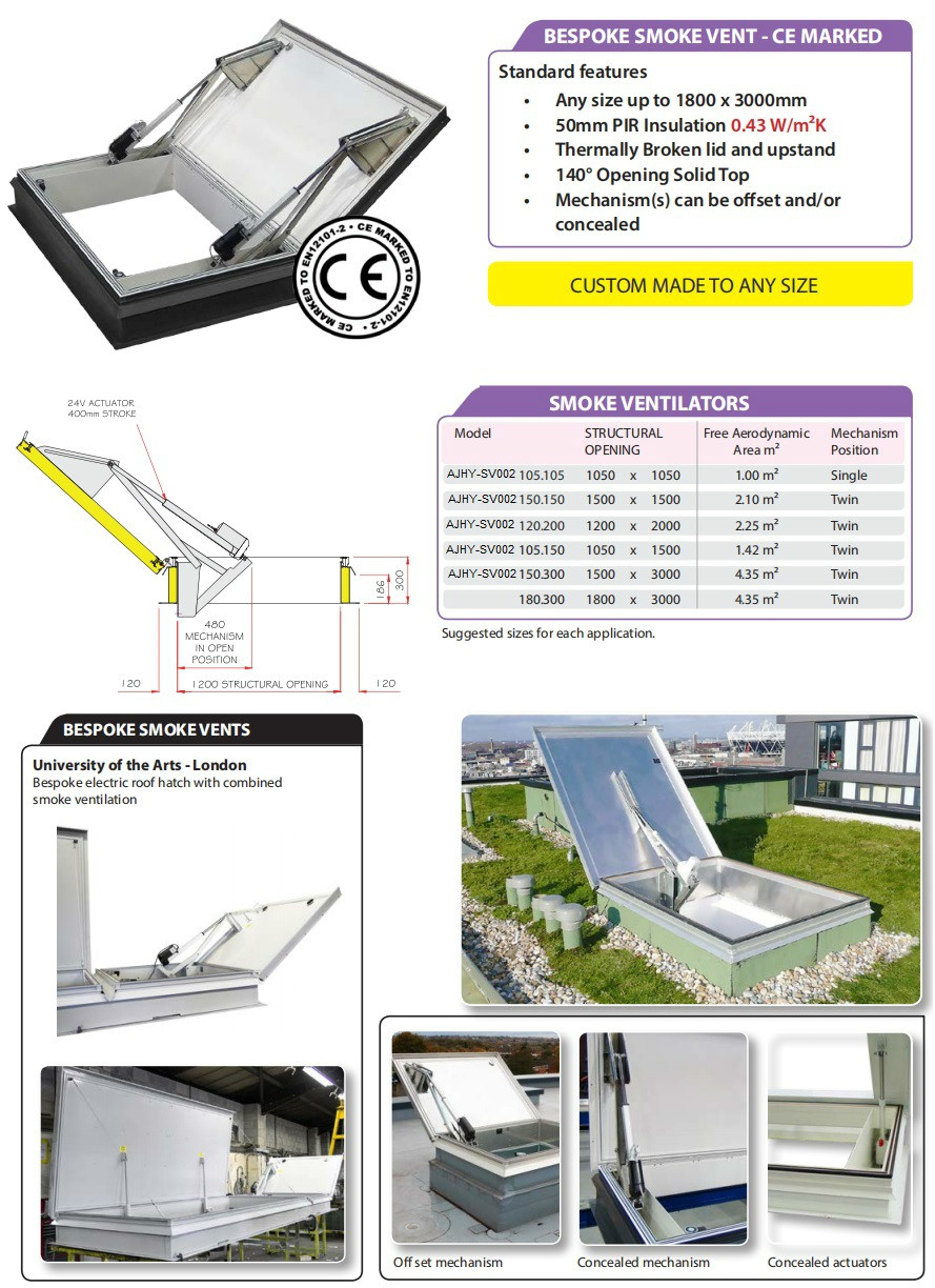 Stainless roof access hatch flat hatch access Smoke ventilation and extraction Combined