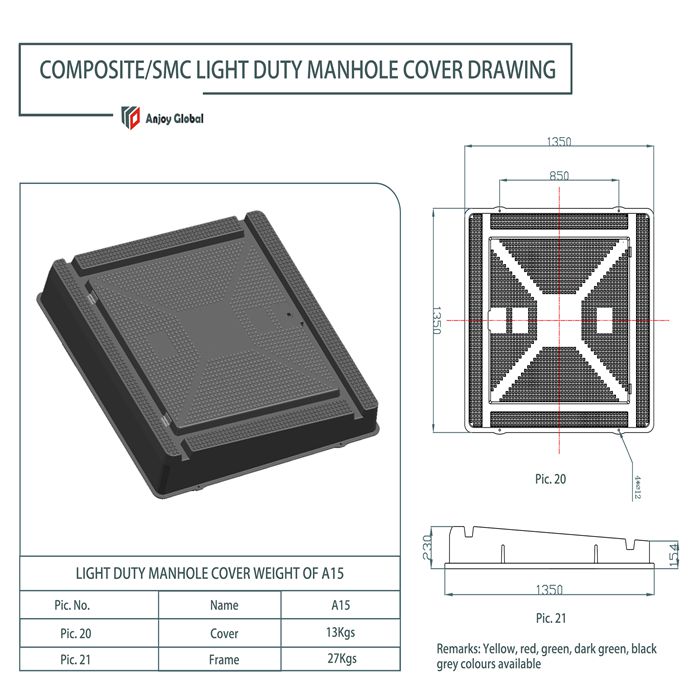 EN124 Gas Station Light Duty SMC Manhole Cover Waterproof A15 EN124 Gas Station Light Duty SMC Manhole Cover Waterproof A15