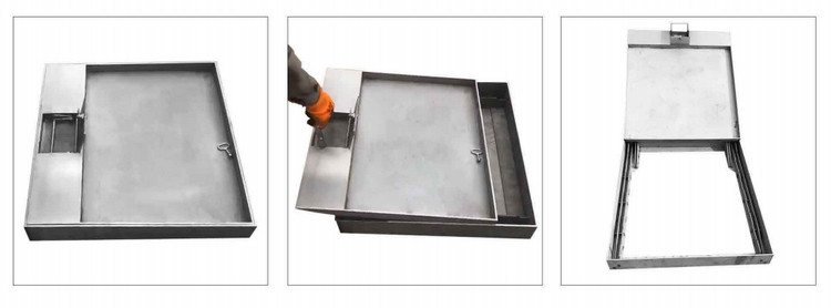 Stainless steel sliding access hatch manhole cover recessed with rails pulleys