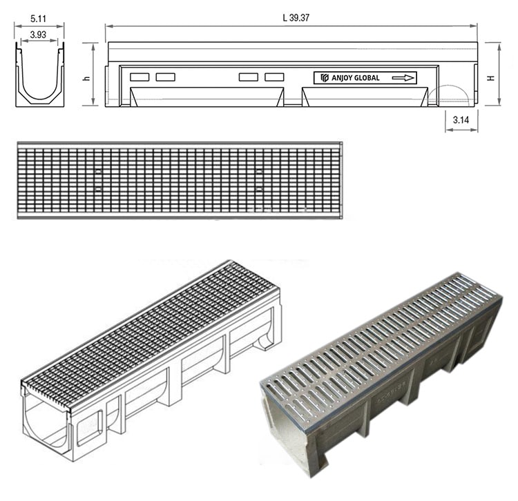  Drainage channel with drain grates